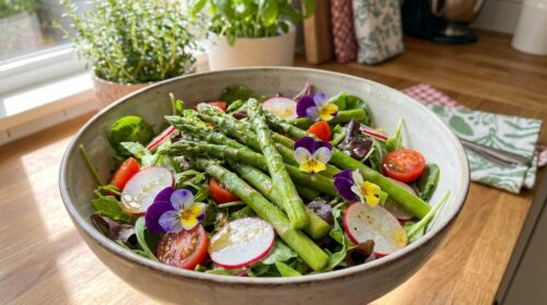 křupavé, svěží a hotové do třiceti minut : jarní salát s chřestem, co vás nezruinuje